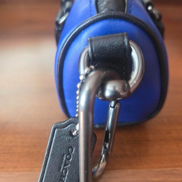 Coach Micro Duffle Bag Key Fob Keychain Gunmetal QB/Sport Blue Black Leather - Picture 7 of 8